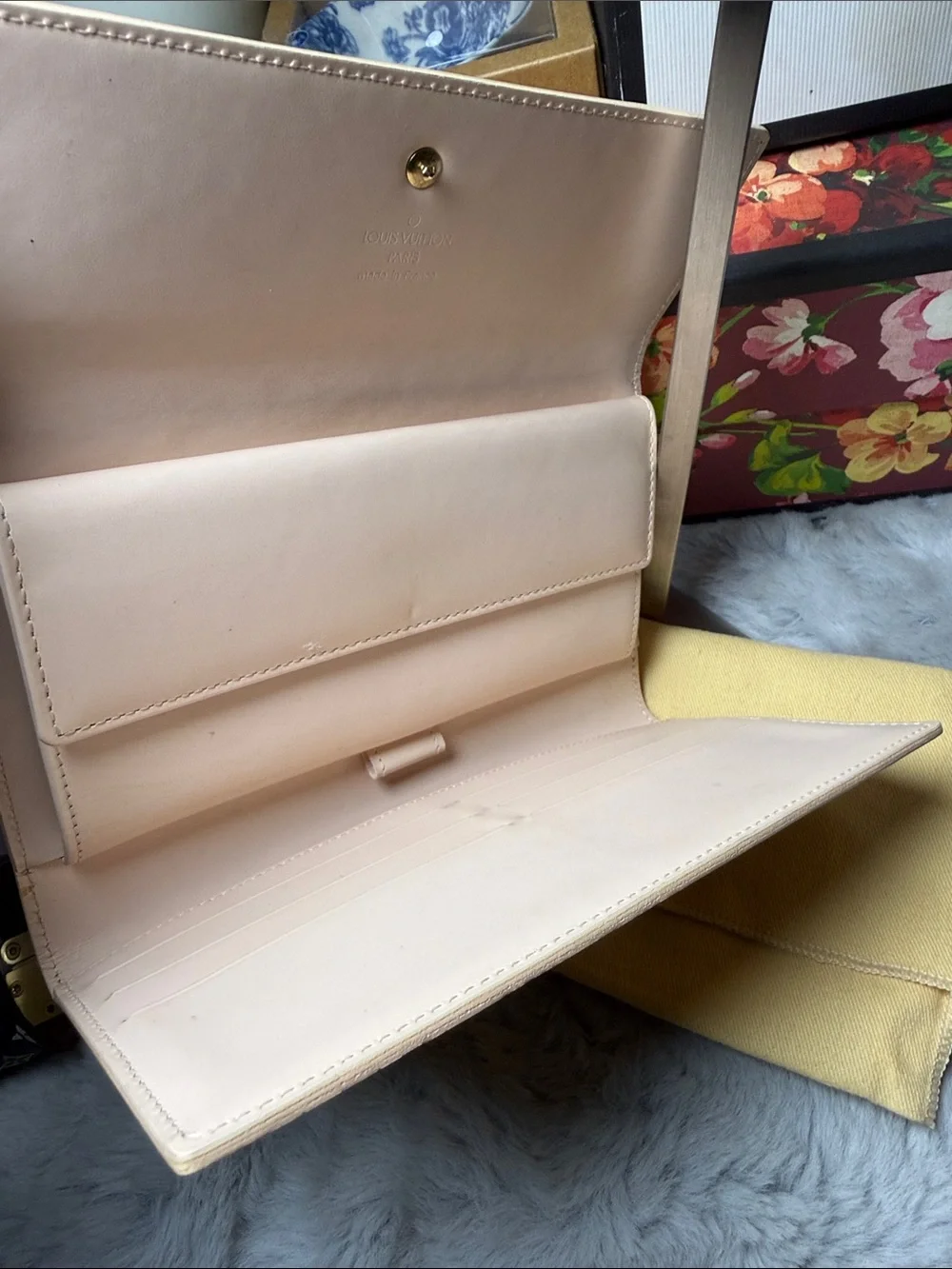 Louis Vuitton Patent Vernis Light Yellow Long Flap Wallet